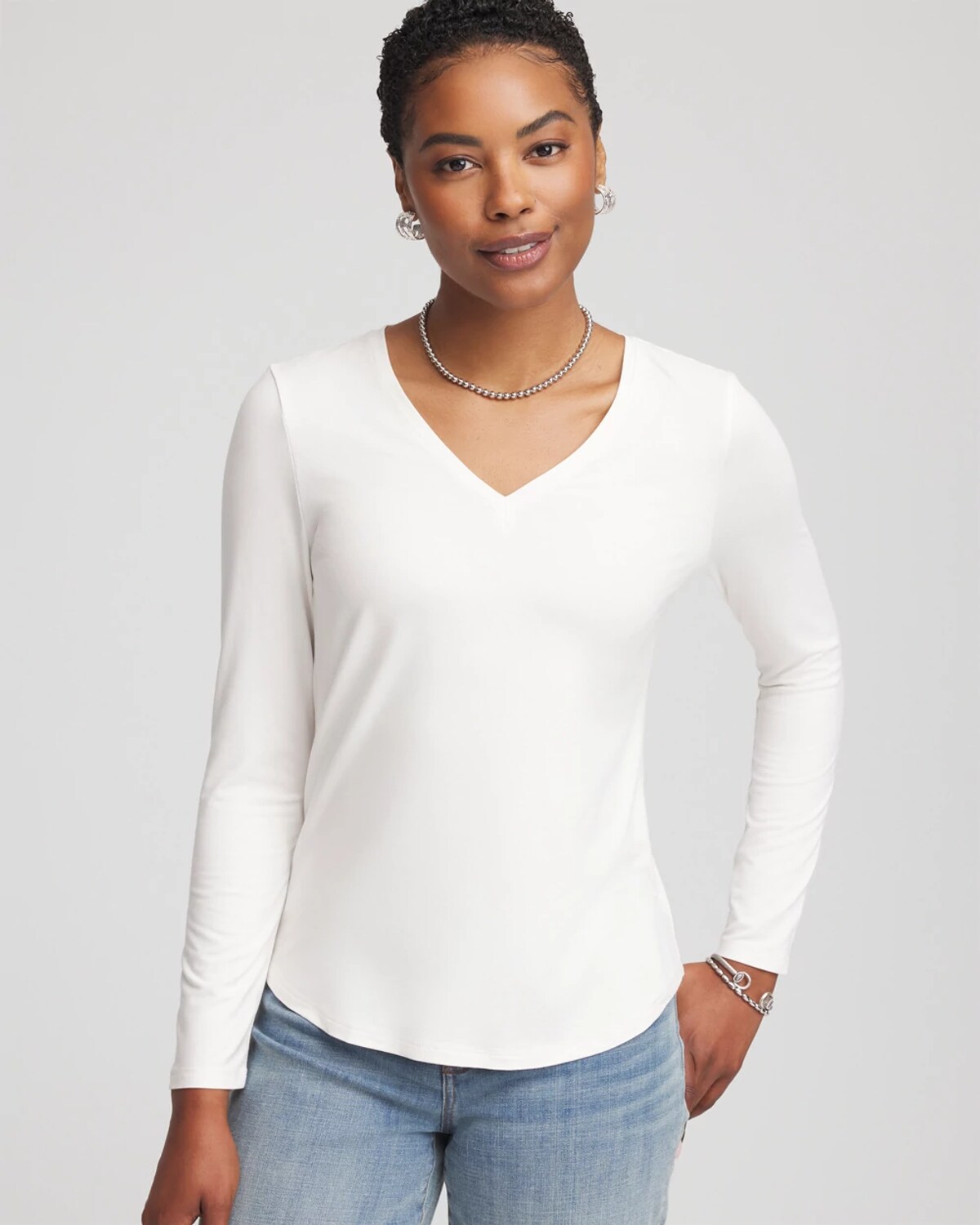 Chico's Touch Of Cool Layering Tee In White In Sand