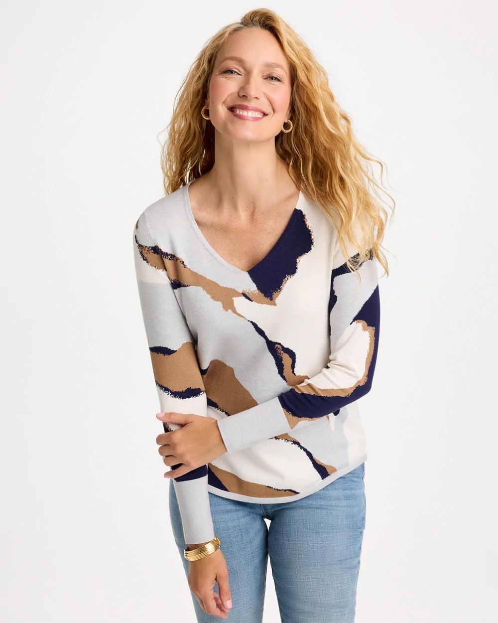 Intarsia V-Neck Pullover