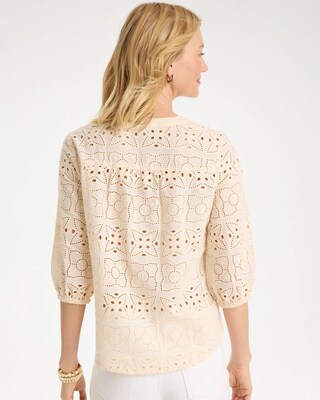 Cotton Voile Eyelet 3/4 Sleeve Blouse click to view larger image.
