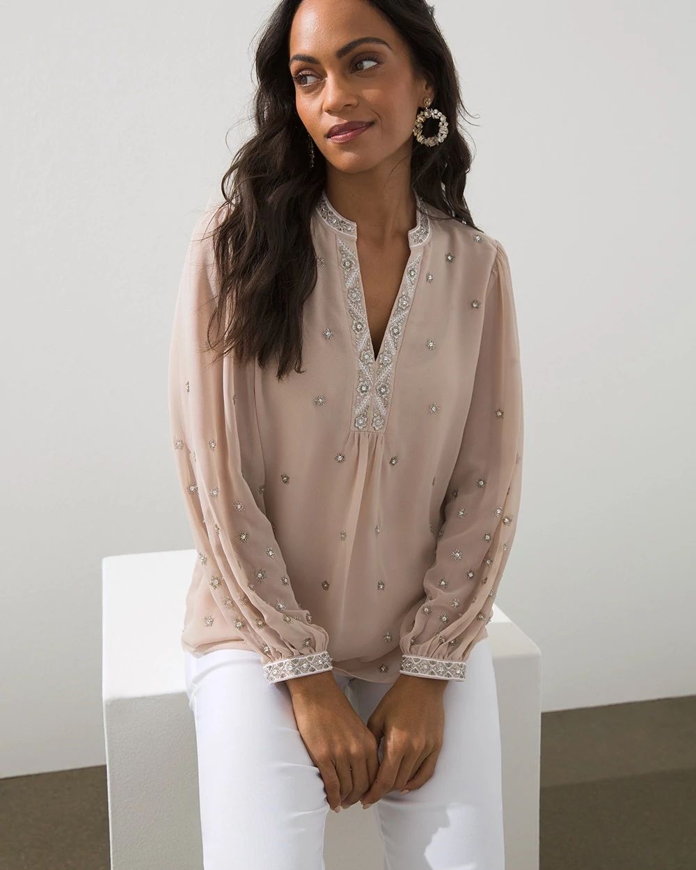 Embellished Sheer Blouse
