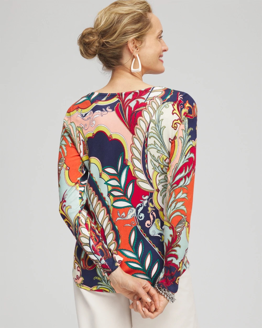 Artisan Print V-neck Pullover Sweater