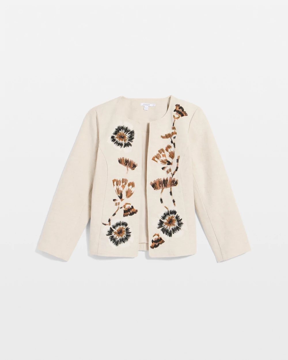 Linen Collarless Embroidered Jacket click to view larger image.