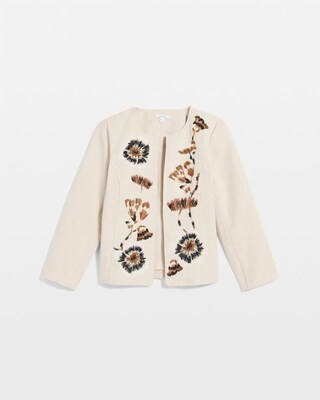Linen Collarless Embroidered Jacket click to view larger image.