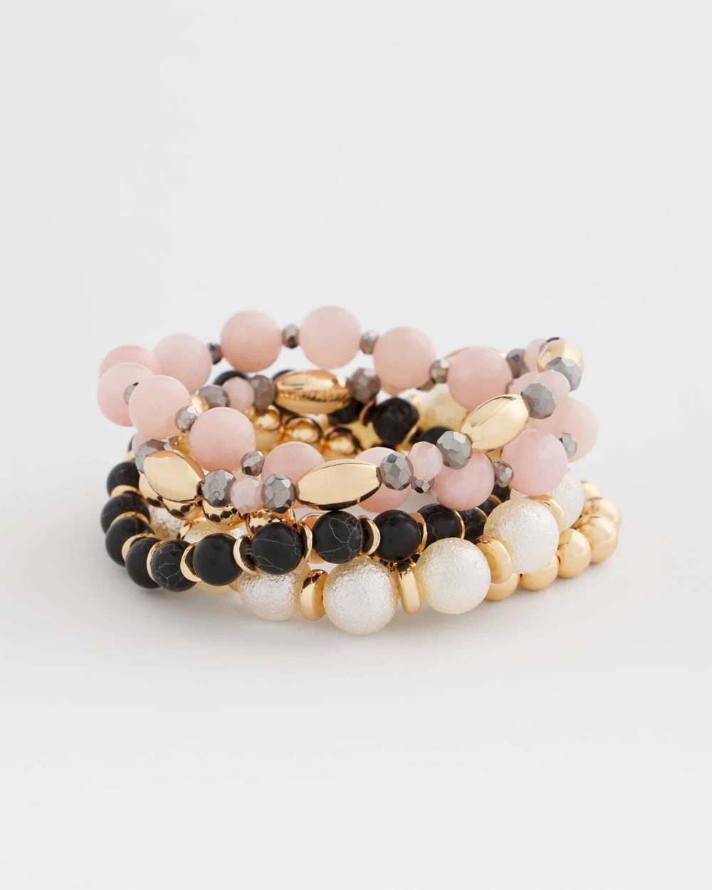 Pink Stretch Set of Five Beaded Bracelets