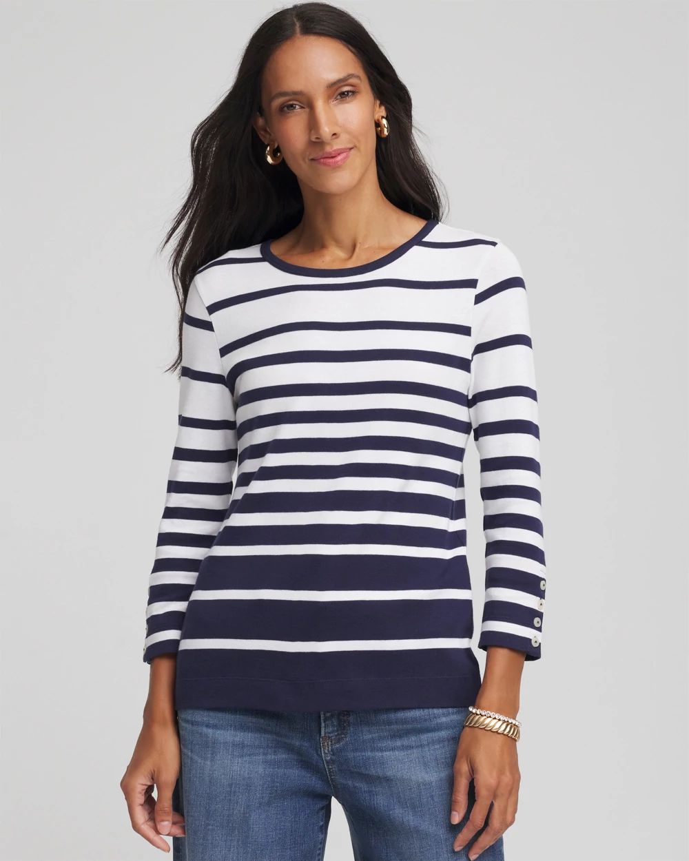 Striped 3/4 Sleeve Perfect Tee