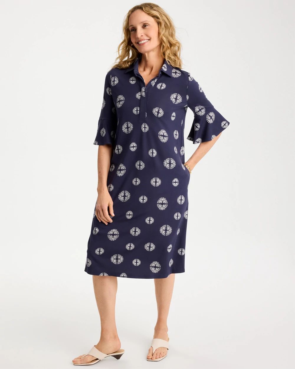 Printed Ponte Flounce Sleeve Dress
