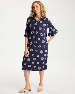 Printed Ponte Flounce Sleeve Dress
