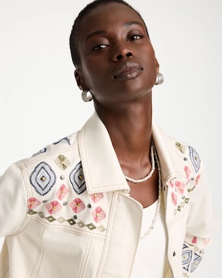Cropped Embroidered Denim Jacket click to view larger image.