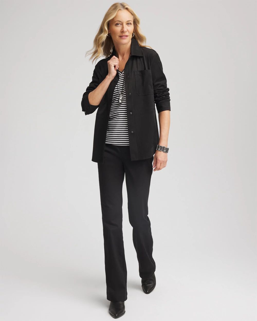 Suede Collared Long-Sleeved Shacket