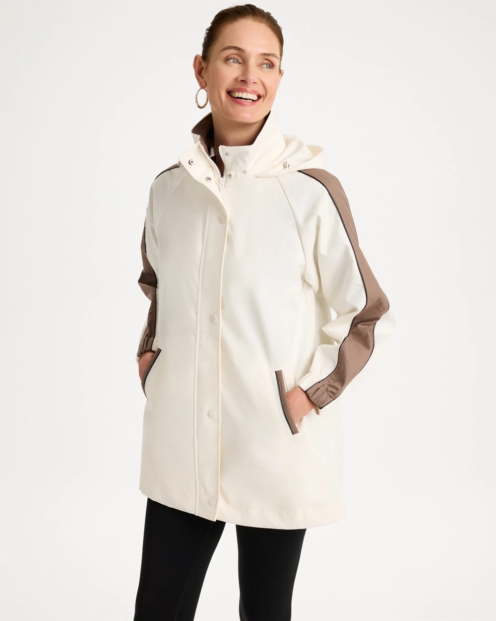 Zenergy® Faux Leather Detail Rain Jacket, photo 1 of 5
