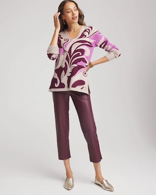 Intarsia Knit V-Neck Pullover Sweater click to view larger image.