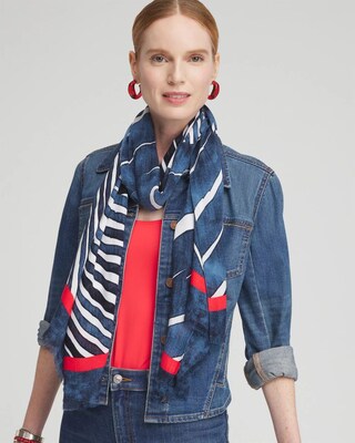 Silk Blend Stripe Oblong Scarf