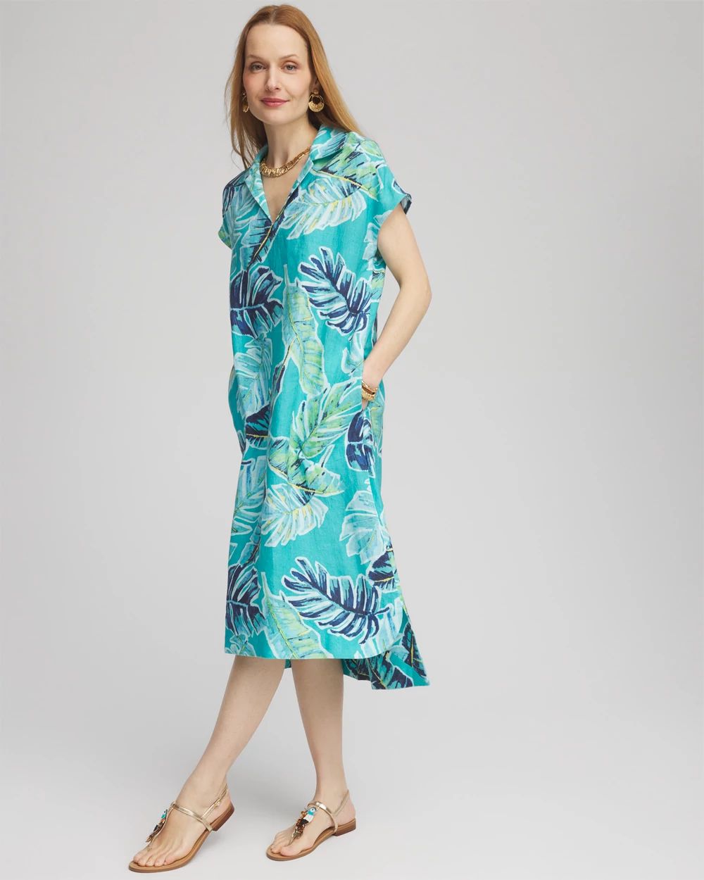 Tropical Linen Midi Dress