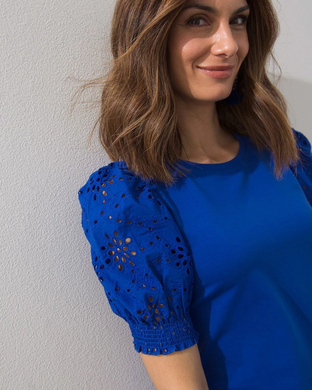 Eyelet Smock Sleeve Tee