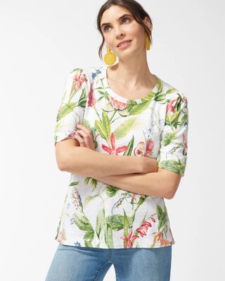 Floral Gathered Sleeve Slub Tee