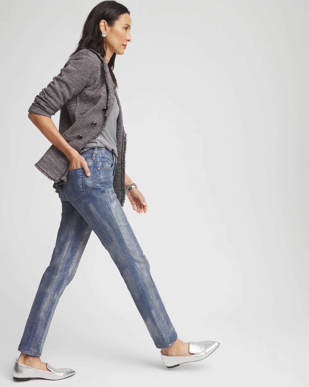 Girlfriend Silver Coated Ankle Jeans