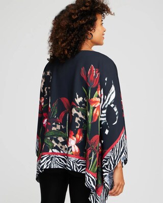 Mixed Floral Animal Print Poncho