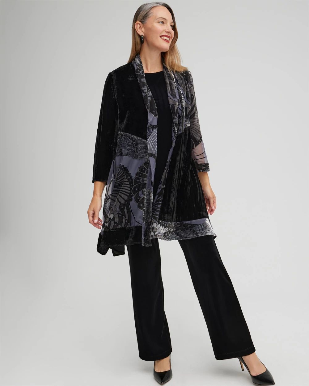 Travelers Collection Velvet Peacock Burnout Kimono