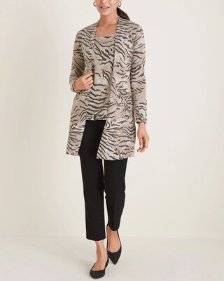 Tiger-Print Rib Knit Cardigan Sweater