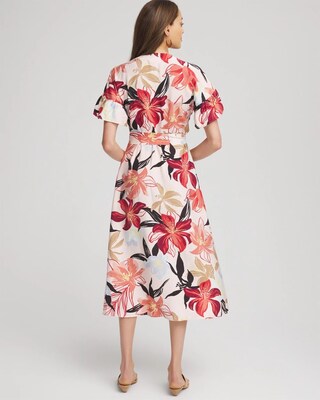 Tonal Floral Ruffle-Sleeved Midi Dress click to view larger image.