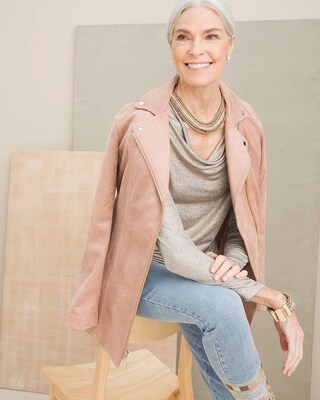 Faux-Suede Elongated Moto Jacket