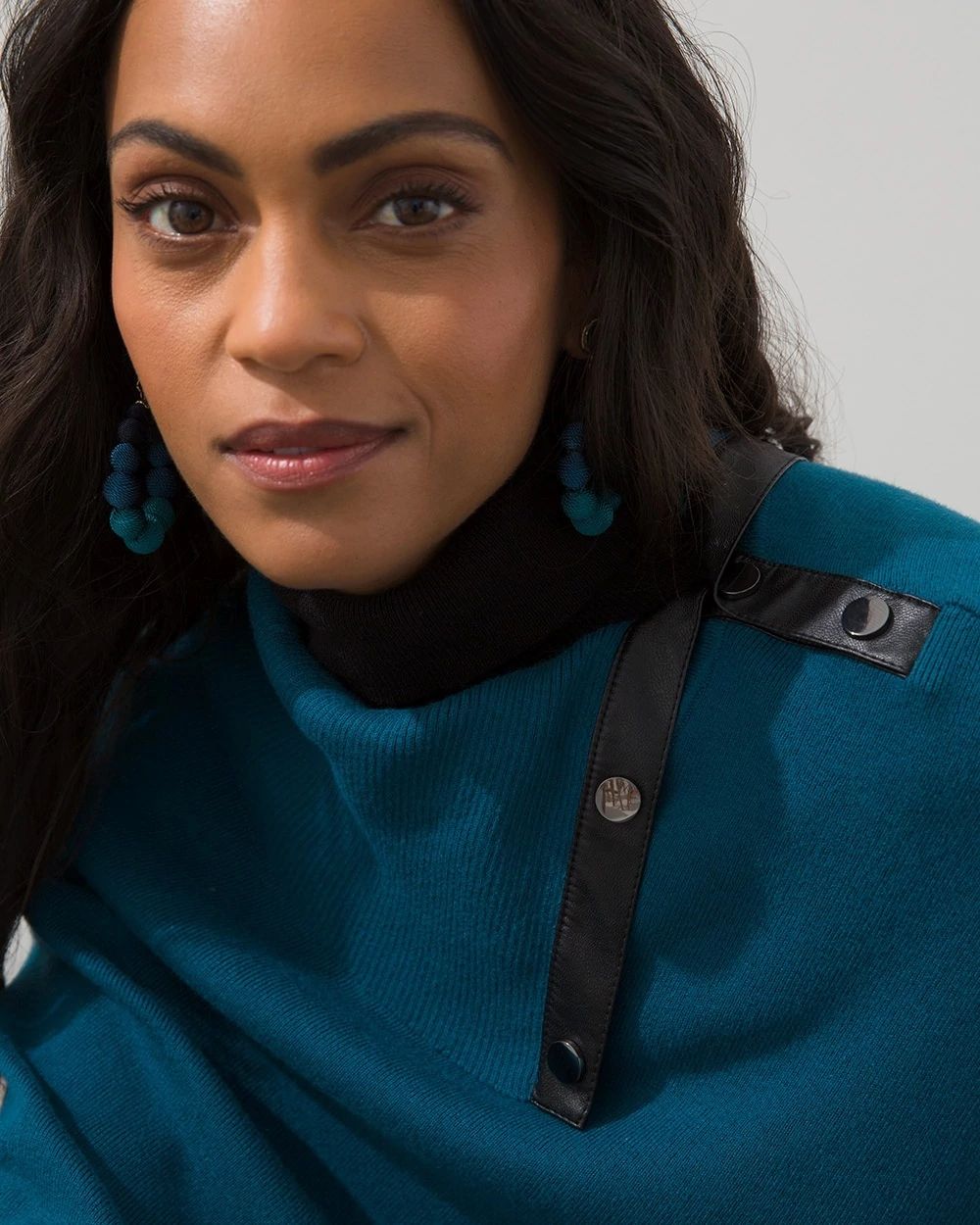 Teal Snap Neck Sweater Poncho