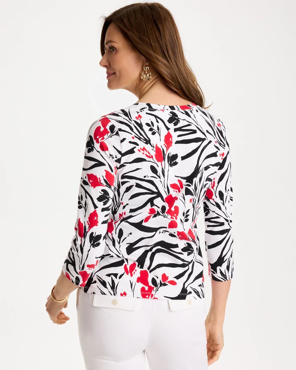 Cotton Stretch 3/4 Sleeve Floral Tee
