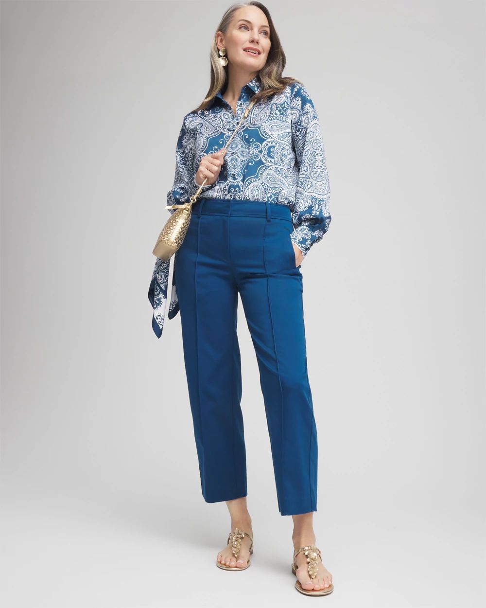Stretch Sateen Straight Cropped Pants