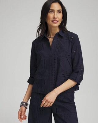 Mixed Eyelet Cotton Shirt