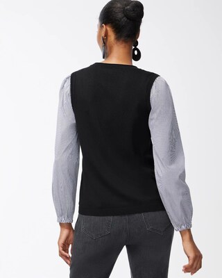 Black Knit Woven Pullover Sweater