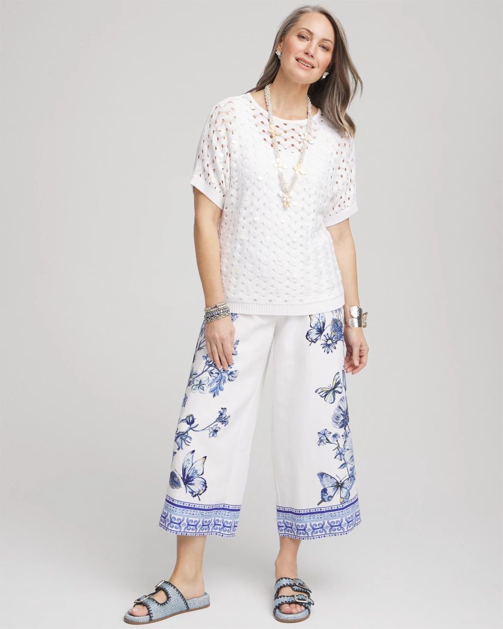 Butterfly Pull-On Linen Cropped Pants