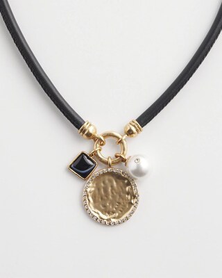 Black Leather Collar Charm Necklace