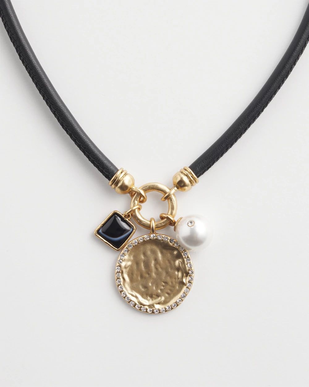 Black Leather Collar Charm Necklace