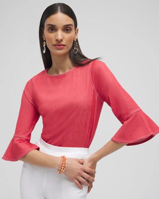 Faux Denim Trumpet Sleeve Top