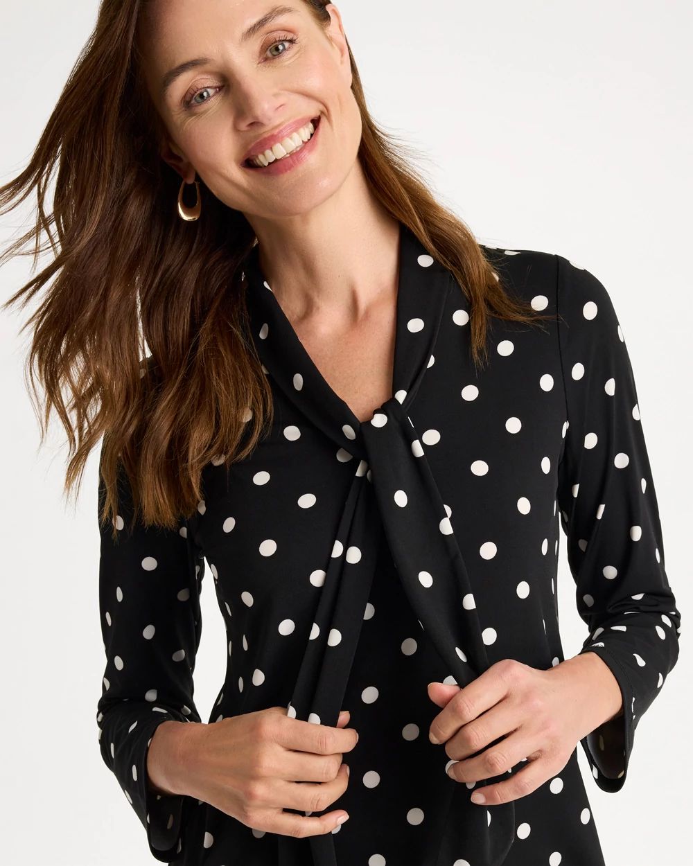 Polka-Dot Tie-Neck Tunic click to view larger image.