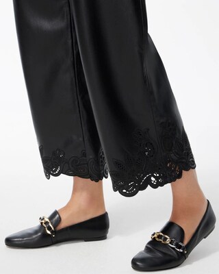Faux Leather Cutwork Hem Trousers