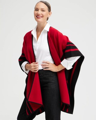 Red Stripe Border Ruana