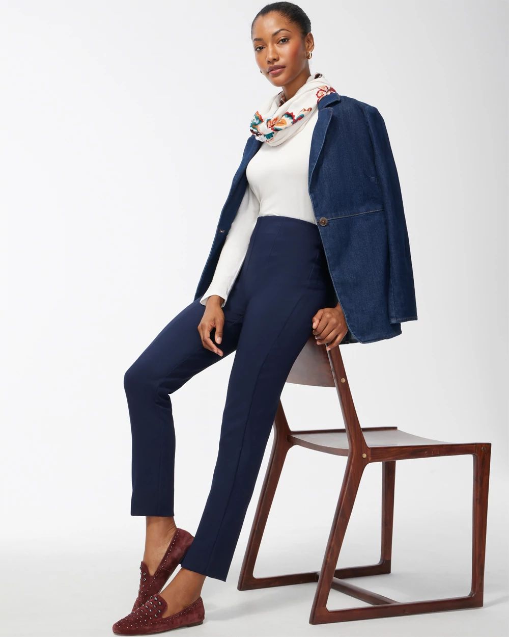 Bi-Stretch Front Seam Slit Ankle Pants click to view larger image.