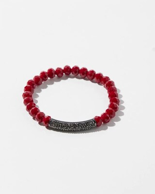 Red Beaded Pavé Bar Stretch Bracelet
