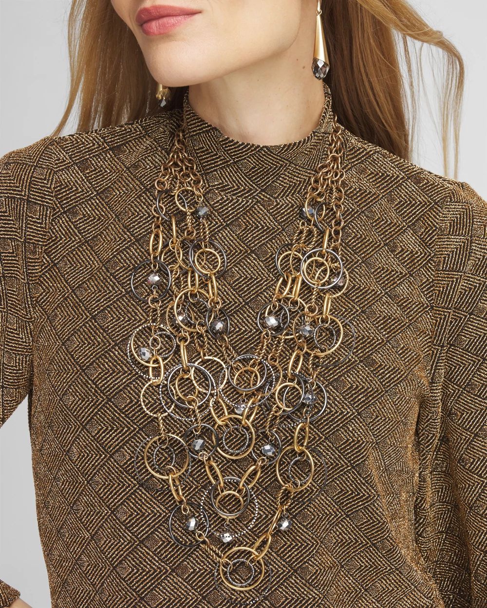 Mixed Metal Links Bib Necklace