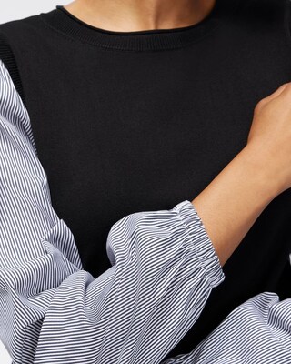 Black Knit Woven Pullover Sweater