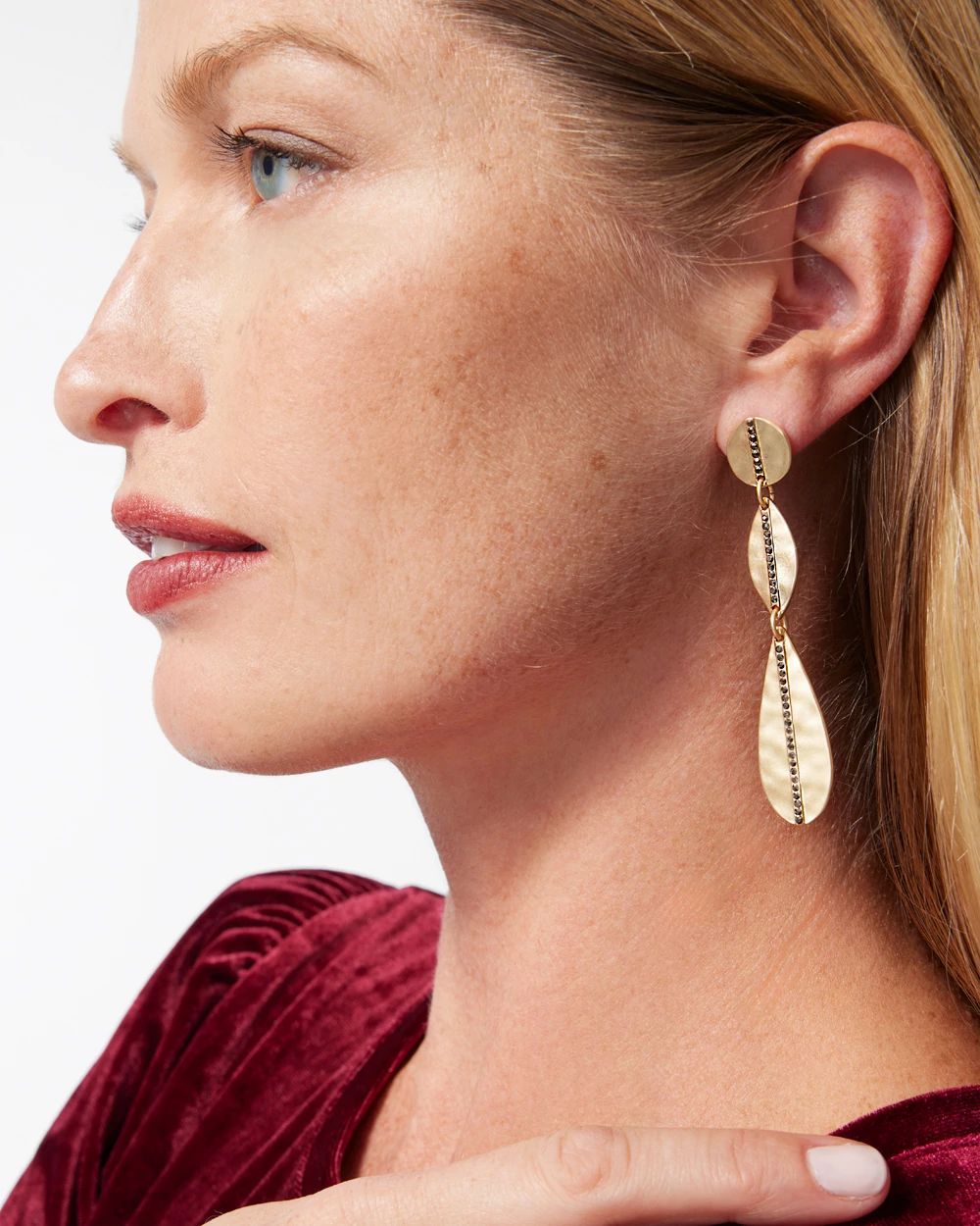 Gold Tone Leaf Linear Earrings
