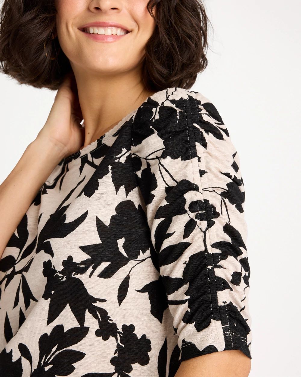 Flora Linen Ruched Sleeve Tee click to view larger image.