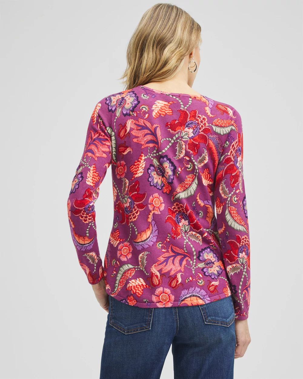 Spun Rayon Floral V-neck Pullover