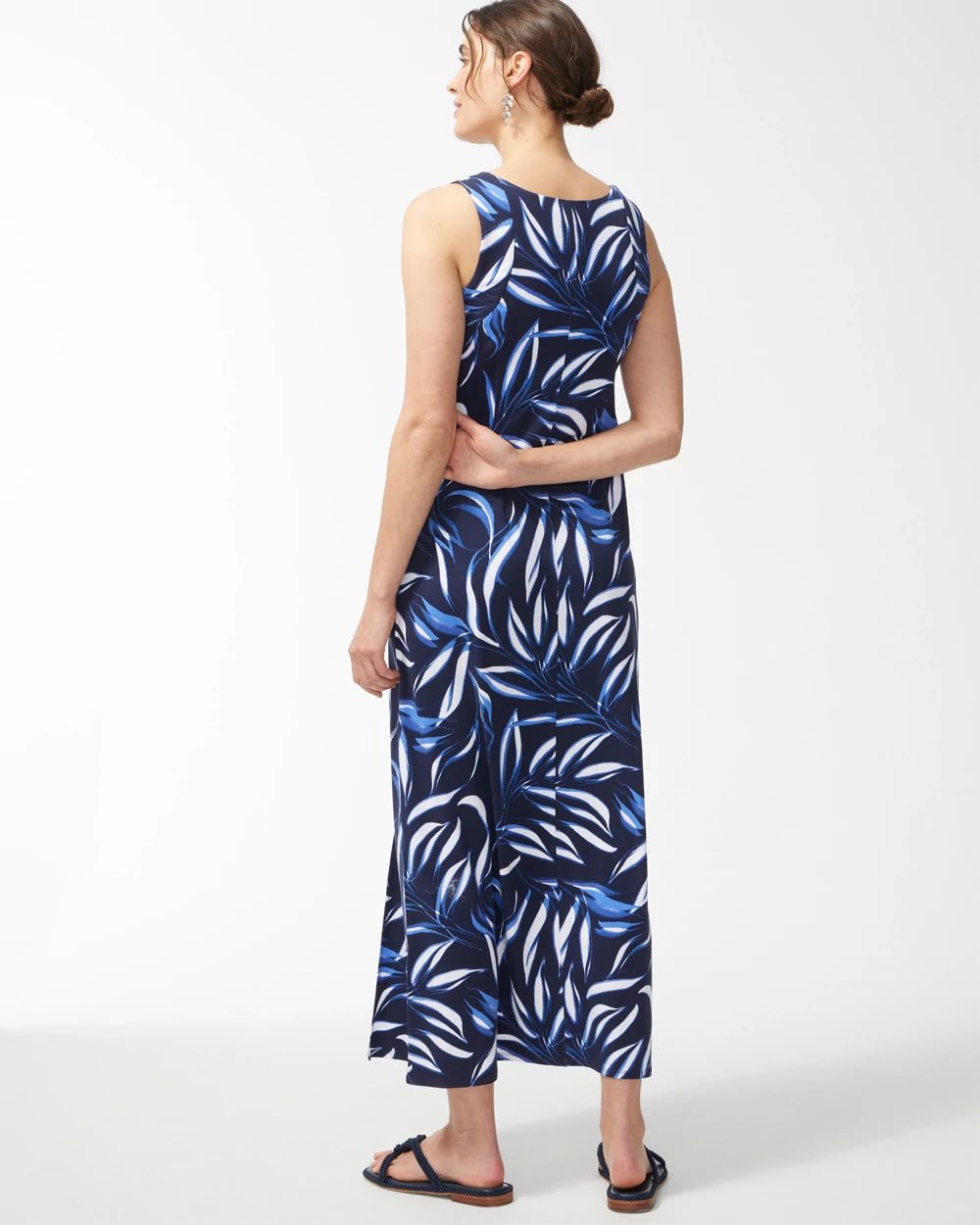 Leaf Print Sleeveless Maxi Dress