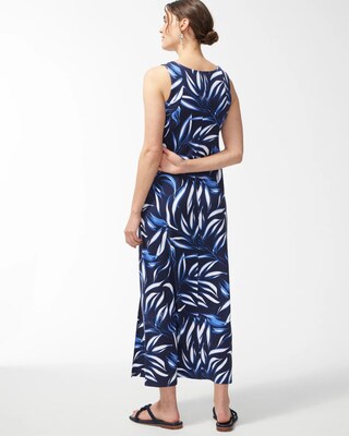 Leaf Print Sleeveless Maxi Dress
