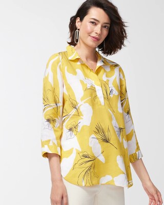 No Iron Linen Tropical Button Back Tunic