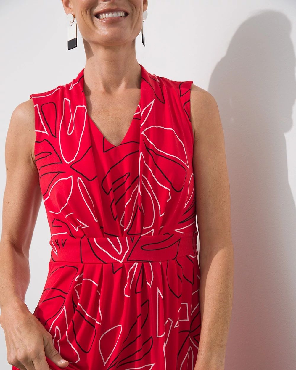 Leaf Print Pleated Maxi Dress