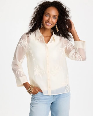 Sheer Soutache Embroidered Chiffon Shirt