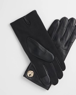 Embellished Black Leather Gloves click to view larger image.